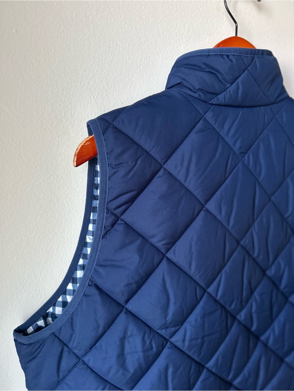 J. CREW Factory Excursion Quilted Vest XL Navy Gingham Lined Snap Pocket NWT - Picture 8 of 8